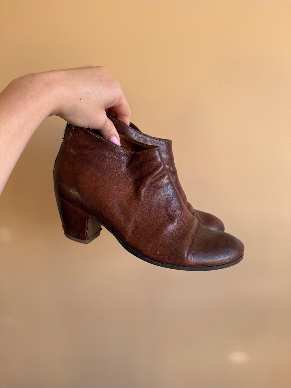 Officine Creative Brown Leather Ankle Booties with Block Heel